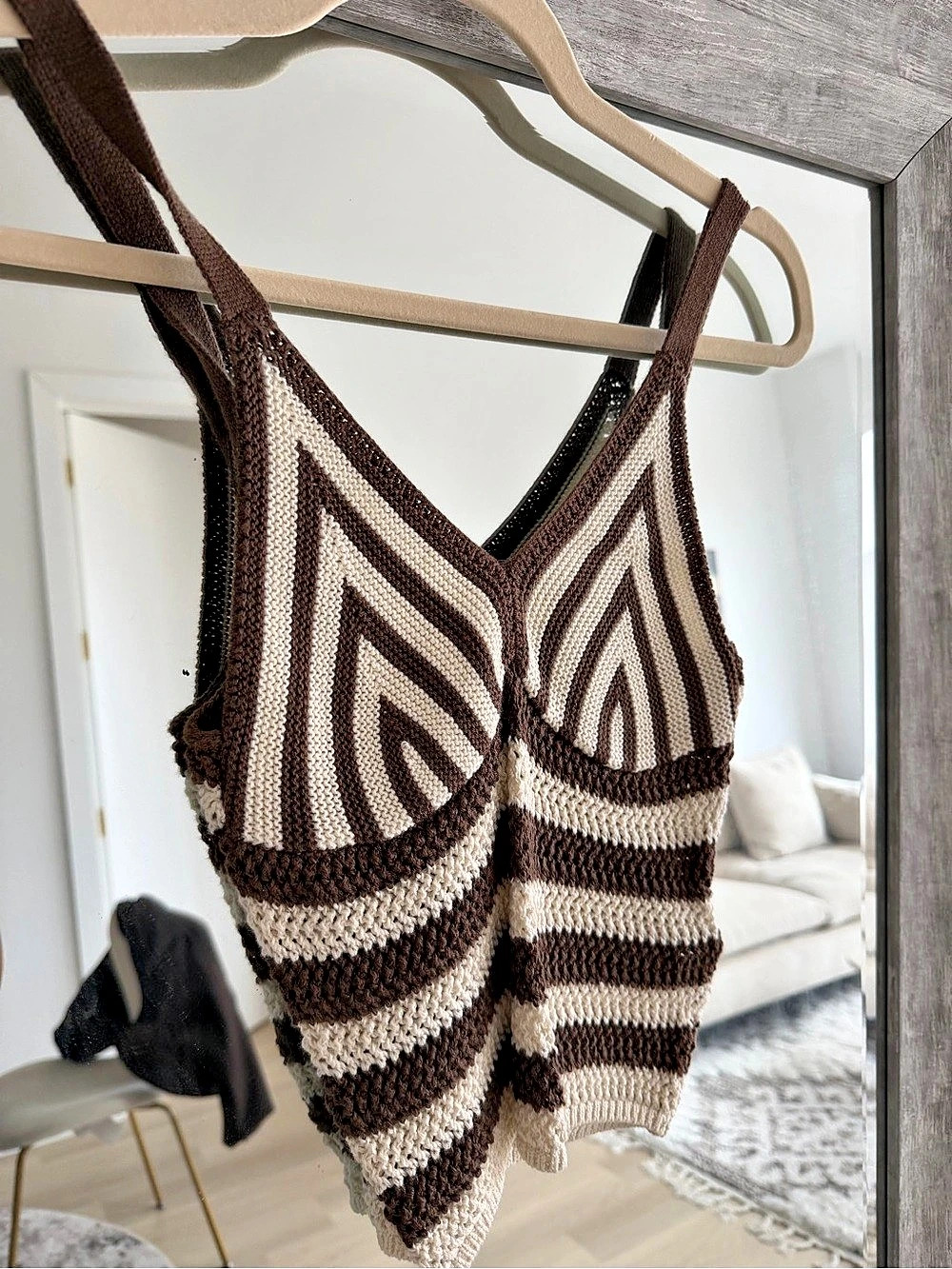 XXS NA-KD Crochet Knit Top in Brown and Beige & Cream